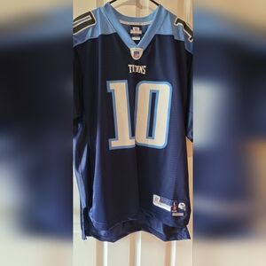 Tennessee Titans Jersey Mens Large Blue NFL Football Vince Young 10 Reebok Shirt